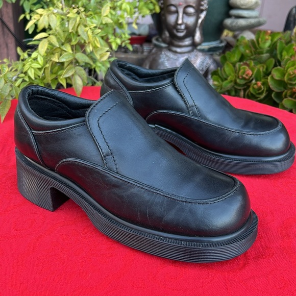 🏴󠁧󠁢󠁥󠁮󠁧󠁿 Vintage Dr. Martens MIE MONO BLACK Chunky Block Heel Loafers UK 5 - Picture 7 of 17
